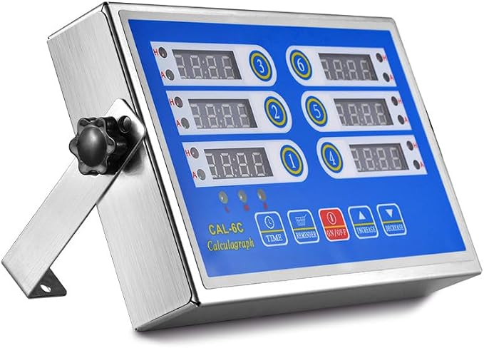 6-Channel Commercial Kitchen Timer, Professional LED Digital Timer for Cooking, Loud Alarm Volume +/-, Heavy Duty Stainless Steel Large Timers with Waterproof Panel & Memory Function
