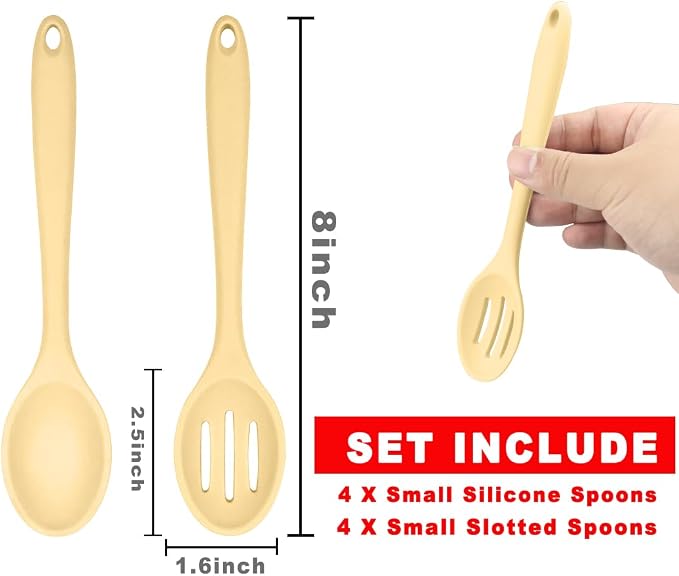 ELANE 8 Pcs Silicone Cooking Spoons Set,Mixing Spoons for Cooking Spoons for Nonstick Cookware Silicone Serving Spoons,Mixing Spoons for Cooking (Yellow)