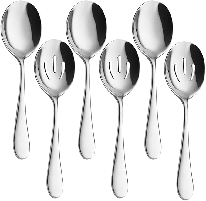 AOOSY Serving Spoons Set of 6, Stainless Steel Serving Utensils for Buffet | Slotted and Solid Spoon for Buffet,Catering, Party,8.7In,Serving Spoons x 3,Slotted Spoons x 3,Mirror Polished