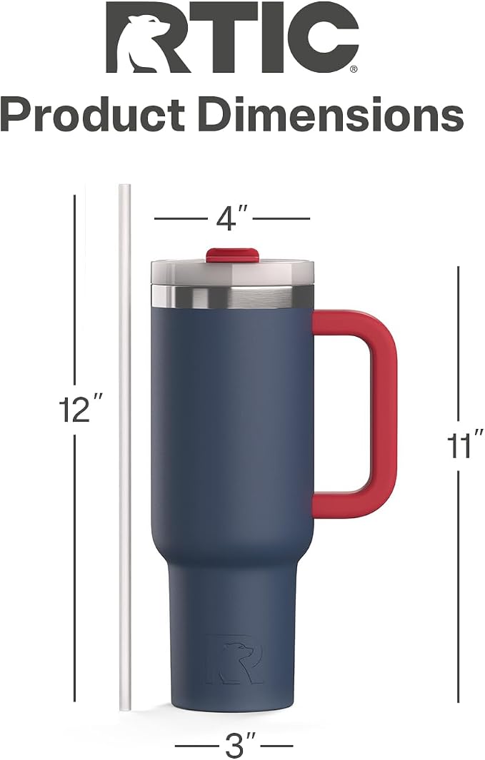 RTIC 40oz Road Trip Tumbler, Insulated, Ceramic Lined, Patriot | with Lid, Handle and Straw, Stainless Steel Metal Cup, Portable for Hot and Cold Drinks, Coffee, Car, Camping, Travel