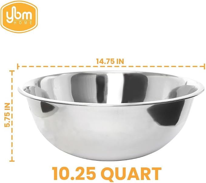 YBM HOME Stainless Steel Mixing Bowl - Premium Polished Mirror Nesting Metal Bowl for Cooking and Serving, Stackable for Convenient Storage (12, 10.25 Quart)