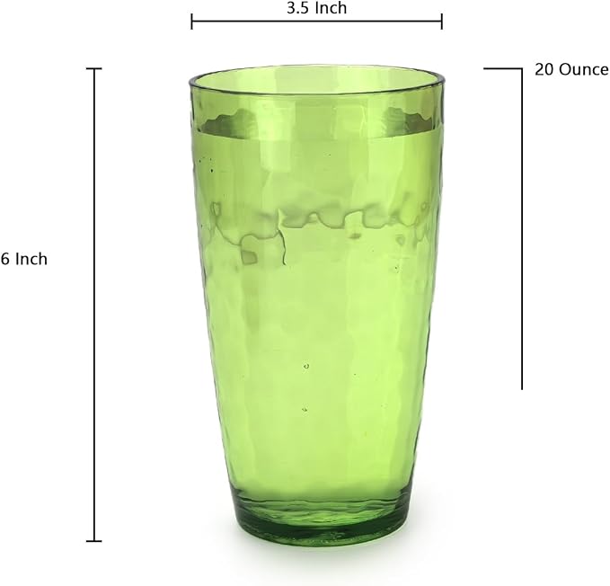 Yalin 20 Ounce Acrylic Drinking Glasses, Reusable Plastic Tumbler, Stackable, BPA-Free, Shatter Proof, Dishwasher Safe, Set of 6 Cups (Green)