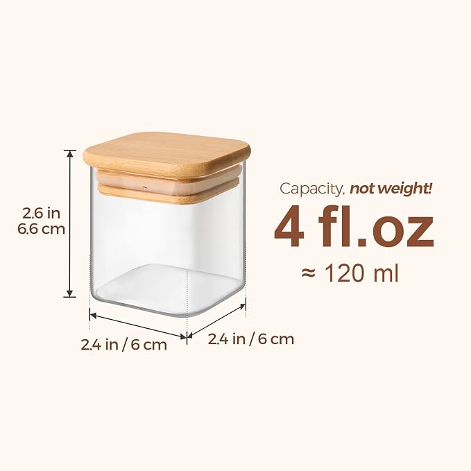 ComSaf Glass Spice Jars with Labels 4 oz 16 Pack Small Square Bamboo Lids | Empty Containers, Seasoning Herbs Powders, Salt Pepper Chili, Spice Rack Organization, Kitchen Cabinet Storage, Dry Goods