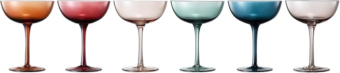 Beautiful Colored Martini, Champagne & Cocktail Luxury Coupe Glasses | Set of 6 | Crystal 6 6oz - Stemmed Goblet Drinking Cups, Color Gift Set - Her, Wife & Mom - Colorful Drinkware - Water, Wine