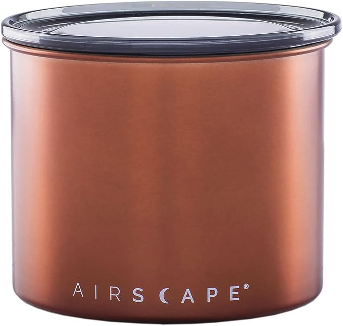 Planetary Design Airscape Stainless Steel Coffee Canister | Food Storage | Food Storage Container | US Patented Airtight Lid | Push Out Excess Air Preserve Food Freshness (Small, Brushed Copper)
