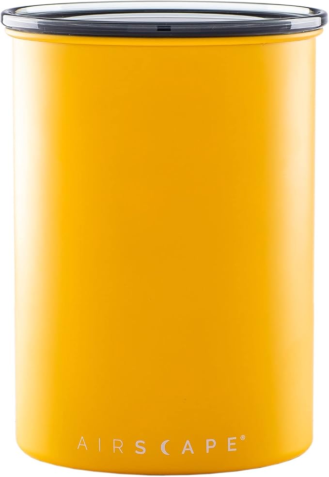 Planetary Design Airscape Stainless Steel Coffee Canister | Food Storage | Food Storage Container | US Patented Airtight Lid | Push Out Excess Air Preserve Food Freshness (Medium, Matte Yellow)
