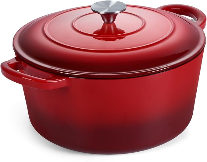 3QT Dutch Oven Pot with Lid, Onader Enameled Cast Iron Small Dutch Oven for Bread Sourdough Baking, Heavy Duty - Red