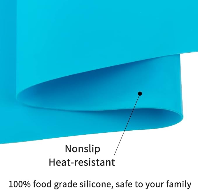 2 Pack Extra Large Silicone Mats for Crafts, Silicone Placemats for Dining Table Countertop Protector, Heat Resistant Baking Mat Reusable Dough Rolling Pad (Blue & Green, 23.6''x15.7'')