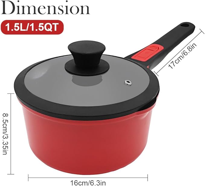 Small Sauce Pan with Lid, 1.5 Qt Saucepan with Lid, Non Stick Sauce Pan, Milk Pot & Sauce Pot & Saucepan with Pour Spout, Detachable Handle Milk Pan, Induction Compatible, Oven Safe,PFOA-Free