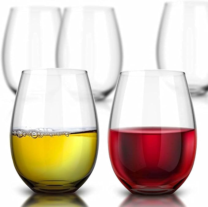 Royalty Art European Stemless Wine Glasses, 4-Piece Set, Clear | Elegant hosting glassware, modern heavy-duty glass crystal, dishwasher safe