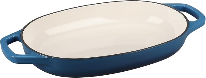 EDGING CASTING Enameled Cast Iron Oval Dutch Oven Pot with Lid, Dutch Oven for Sourdough Bread Baking, Bread Oven, Bread Dutch Oven, Oval Bread Pan, 5qt, Lake Blue