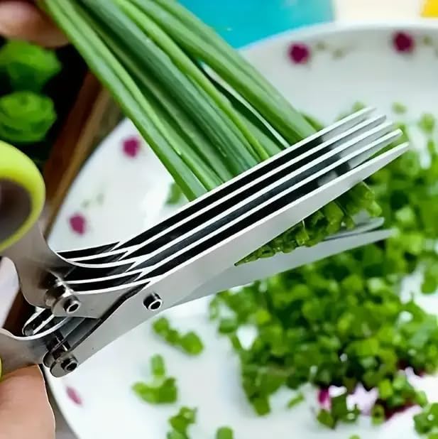 5-Layered Stainless Steel Kitchen Scissors with Protective Cover & Built-in Cleaner Utensils for BBQ & Indoor Use Durable Safe Versatile Onion & Herb Shredder
