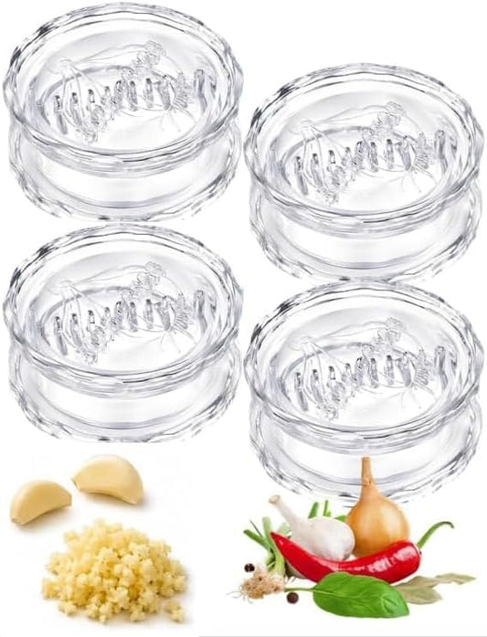 4 Pack Garlic Presses Clear, Manual Garlic Twister Masher,Plastic Garlic Grinder and Mincer Tool Dishwasher Safe & Easy to Clean Rotary Chopper for Garlic, Chili, Onion and Ginger