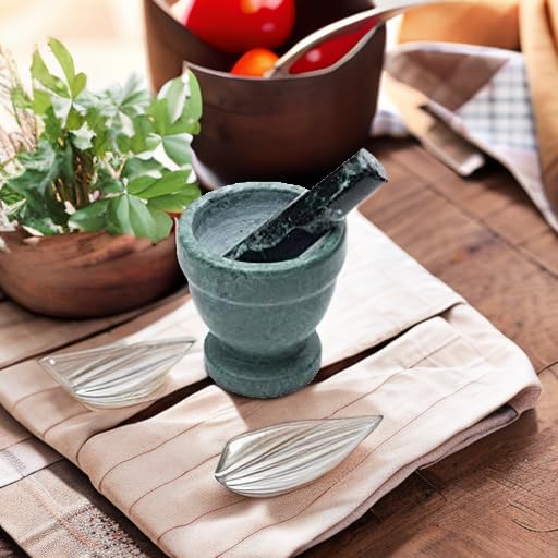 Fox Run Marble Mortar and Pestle, Green, 4" | Designed For Efficient Grinding Of Spices & Herbs | Natural Marble Mortar & Pestle Set | Beautiful Small Green Spice Grinder
