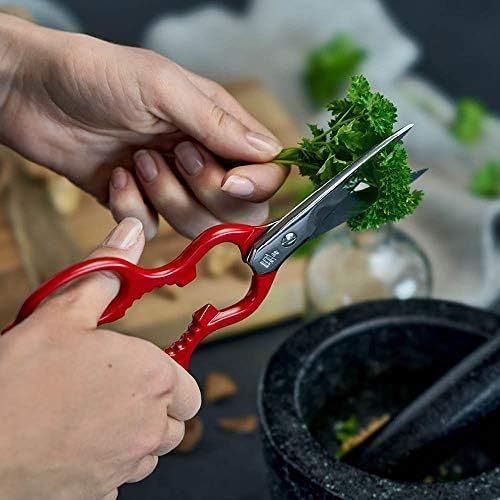 ZWILLING Kitchen Shears, Multi-Purpose, Bottle Opener, Jar Lid Lifter, Dishwasher Safe, Heavy Duty, Forged Stainless Steel Blades, Red 7.9-inch