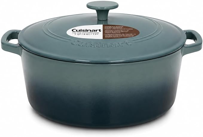 Cuisinart Chef's Classic Enameled Cast Iron Dutch Oven with Lid, Porcelain Enameled Interior, Oven Safe, Induction Compatible, 7-Quart, Round, Sea Glass Green