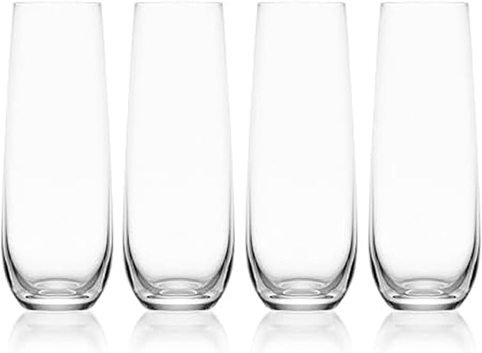 Mikasa Lana Stemless Champagne Flutes Glasses, Set of 4, 9.5 Ounce, Clear