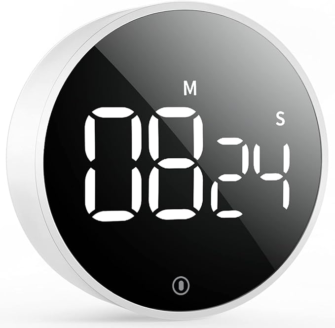 Digital Magnetic Kitchen Timer & Stopwatch with LED Display, White | Up to 99:55 Countdown & Count Up , Easy Twist Control, Adjustable Volume & Brightness, Magnetic Back, Battery Powered