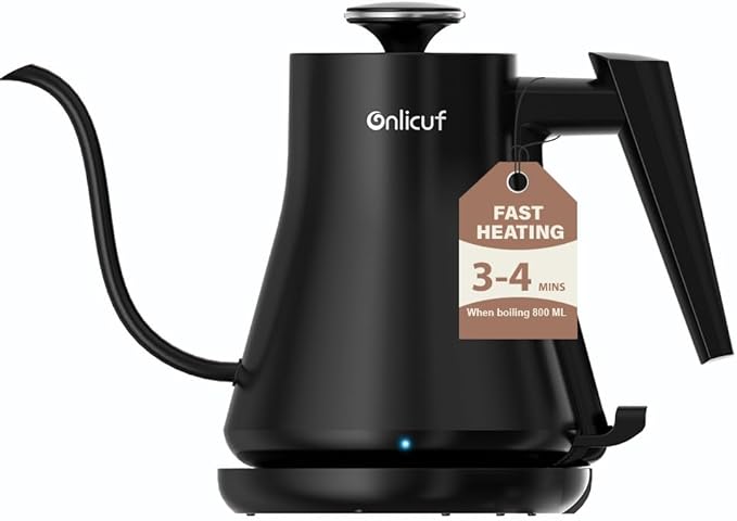 Gooseneck Electric Kettle 0.8L (27oz) - 1000W Rapid Fast Boiling Tea Kettle with Auto Shut Off & Boil-Dry Protection, Stainless Steel Leak-Proof Water Boiler for Pour Over Coffee, Black