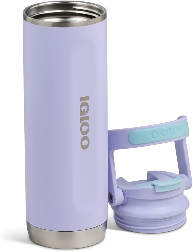 Igloo, 20 oz FlipNSip Tumbler, Reusable Travel Mug, Stainless Steel Insulated Hydration Cup for Hot & Cold Beverages, Lilac
