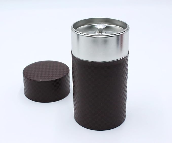 Japanese Pokkan Matcha Coffee Spice Tea Tin Canister Washi Paper Storage with Lid 7.05 oz Capacity (Cha)