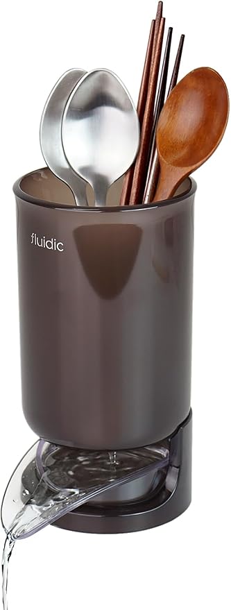 Self-Draining Utensil Drying Holder - Taupe Brown | Small Utensil Cutlery Flatware Silverware Holder Drainer Cup for Kitchen Counter