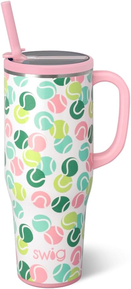 Swig Life 40oz Leakproof Mega Mug with Handle & Straw, Match Point | Leakproof Lid - Triple Insulated Stainless Steel - Handle & Straw Included - Cup Holder Friendly - Dishwasher Safe