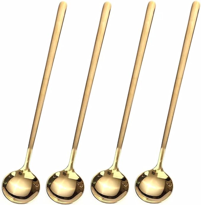 4 PCS 6.7 Inches Coffee Spoons, Stirring Spoons, Tea Spoons Long Handle, Teaspoons, Gold Spoons, Ice Tea Spoons, Long Spoons for Stirring, Espresso Spoons Stainless Steel