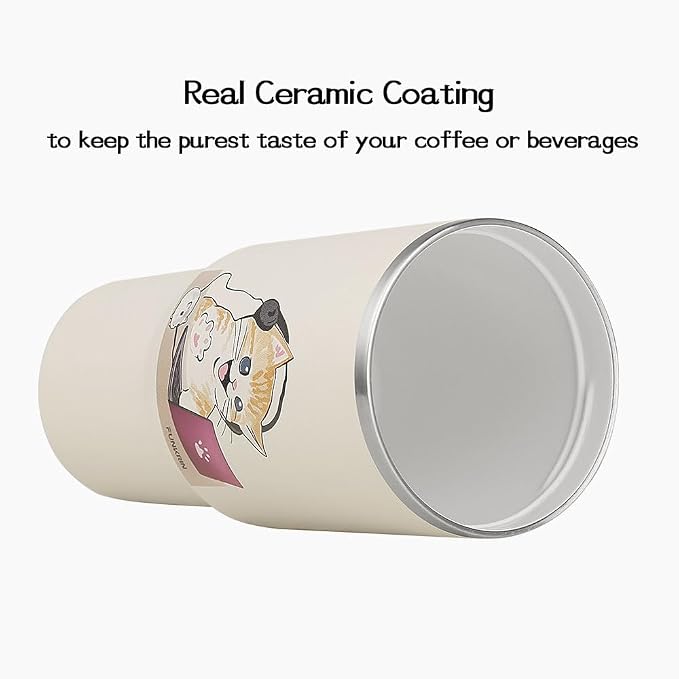 Funkrin Coffee Travel Mug with Flip Lid, 16oz Insulated Tumbler Cup with Ceramic Coating, Double Wall Vacuum Leak-Proof Tumbler for Office School Party Camping