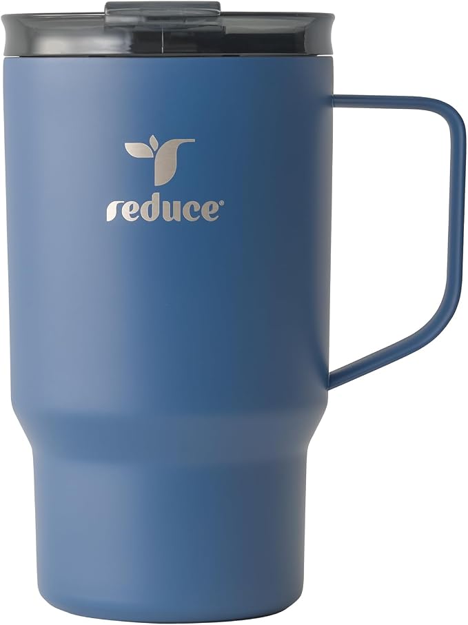 REDUCE Hot1 18 oz Insulated Stainless Steel Mug - Temperature Adjusting Lid | Dual-wall vacuum, keeps drinks hot for 6 hours, cupholder friendly, ideal for coffee & tea, Mineral Blue color