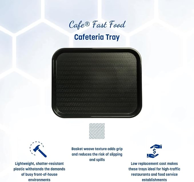 Carlisle FoodService Products Café Cafeteria Tray, Fast Food Tray for Restaurant or Commercial Use, 14" x 18", 12 Count, Black