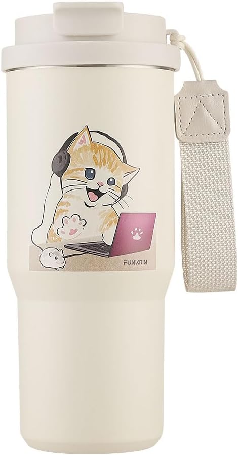 Funkrin Coffee Travel Mug with Flip Lid, 16oz Insulated Tumbler Cup with Ceramic Coating, Double Wall Vacuum Leak-Proof Tumbler for Office School Party Camping