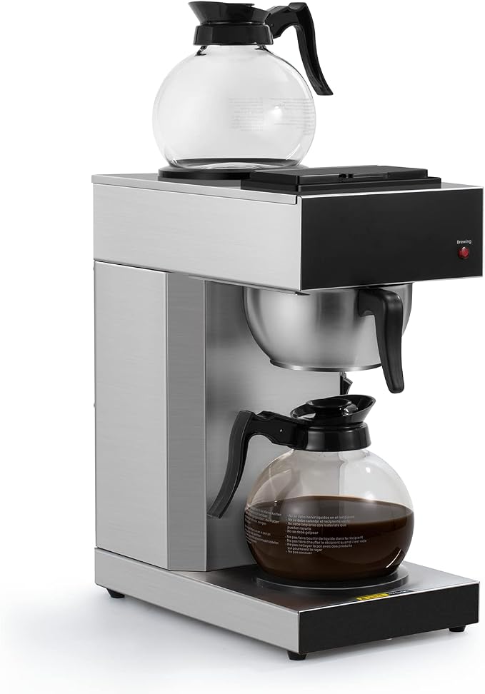 SYBO 12-Cup Commercial Pour Over Coffee Maker SF-CB-2GA | ETL Certified, Stainless Steel, Reusable Brew Basket, Spray Head, Fast Brewing, 2 Glass Carafe Included