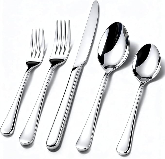 60-Pieces Silverware Set for 12, Heavy Duty Stainless Steel Flatware Set, Food-Grade Fork and Knife Set, Mirror Finish Cutlery Utensils Set for Home Kitchen Restaurant，Wedding, Party，Dishwasher Safe