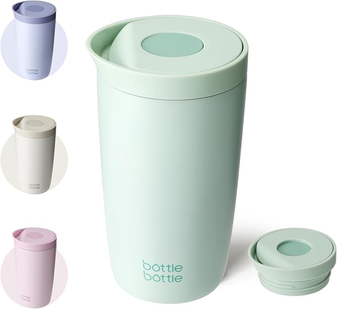 BOTTLE BOTTLE Insulated Coffee Tumbler with Push Button Lid 12oz(Green) | Leakproof,Stainless Steel Travel Mug,Keeps Drinks Hot & Cold for 6 Hours,for Office & On the Go