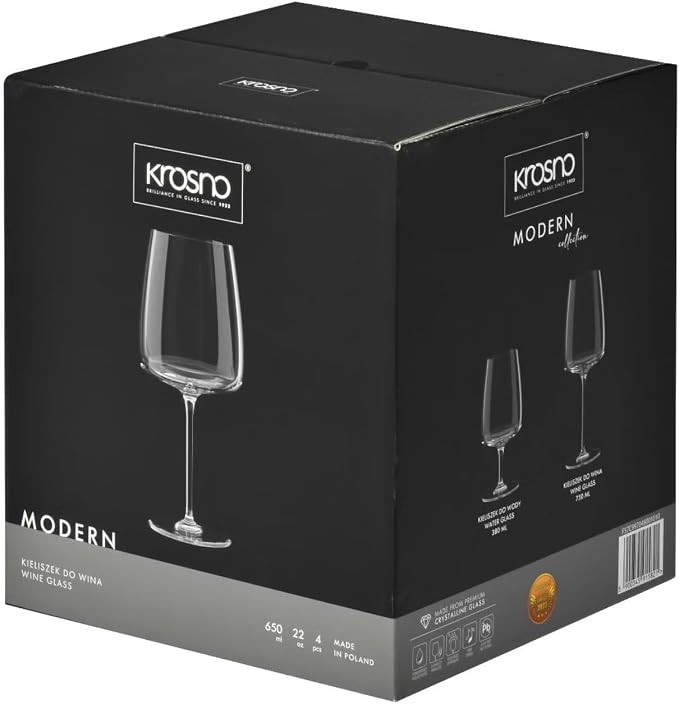 Krosno White Wine Glasses Set of 4, 16.2 oz, Modern Collection | Red Wine Glasses, Rosé, Cocktails, Aperol, Water, Glass, Lead-Free Crystal, Dishwasher Safe, Idea Reaglo