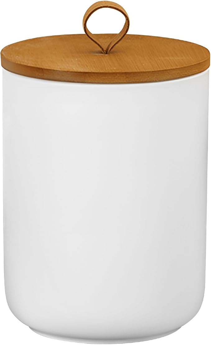 Ceramic Storage Jars, Modern Airtight Canisters with Wooden Lid (White) | Modern Elegant Design, Highly Polished Surface, Airtight For Freshness, Ideal For Spices Tea Sugar Coffee