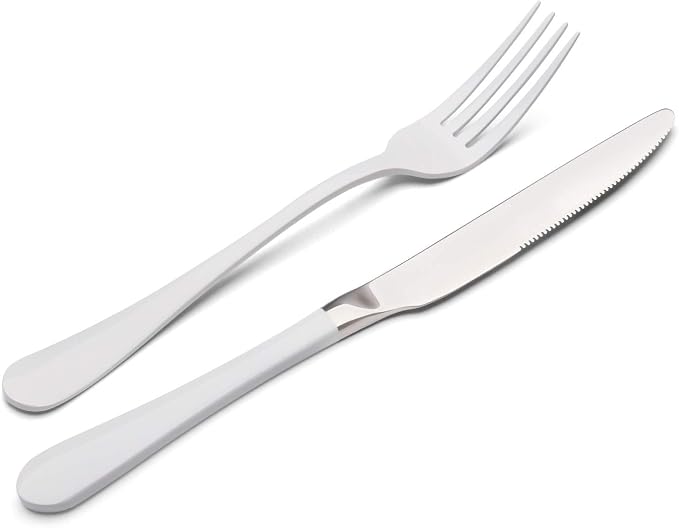 White Silverware Set, Bysta 20-Piece Stainless Steel Flatware Set, Kitchen Utensil Set Service for 4, Tableware Cutlery Set for Home and Restaurant, Knives mirror polish, Dishwasher Safe