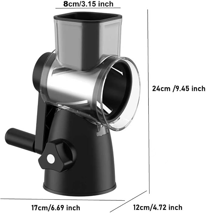 Rotary Cheese Grater Shredder | 3-in-1, Hand Crank, Suction Base