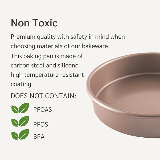 9 inch Raund Cake Pan 2 Pack Nonstick, PFOA & BPA Free | | Non-Toxic - High Carbon Steel - Gold - Layer Circle Mold 2 inches Deep for Oven Baking