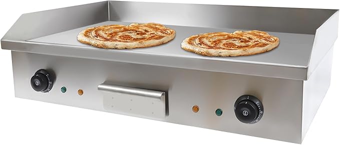 29 Inch Commercial Electric Griddle, 110V 3000W Double Control Electric Griddle Cooktop Flat Top Grill Stainless Steel Non-Stick Griddle Grill Temperature Adjustable 50-300℃ BBQ for Kitchen(NO PLUG)