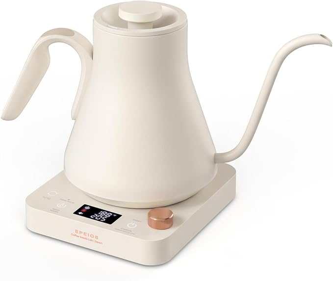 Epeios Gooseneck Electric Kettle With Temp Control,1200W,0.9L,Cream White | Rapid Heating, Precision Pour-Over for Coffee & Tea,Smart Hot water Boiler, 304 Stainless Steel Interior, Auto Shut-Off