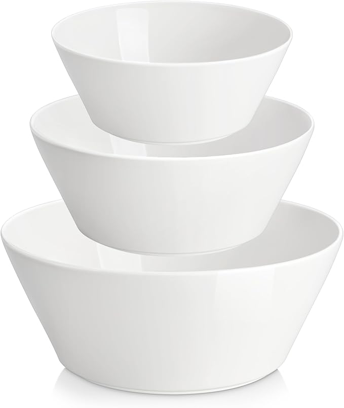 MALACASA White Serving Bowls Set of 3, Ceramic Mixing Bowl for Kitchen | 105/60/35 OZ Bowls for Family Salad, Soup, Pho and Fruit, Microwave & Dishwasher Safe, Series REGULAR