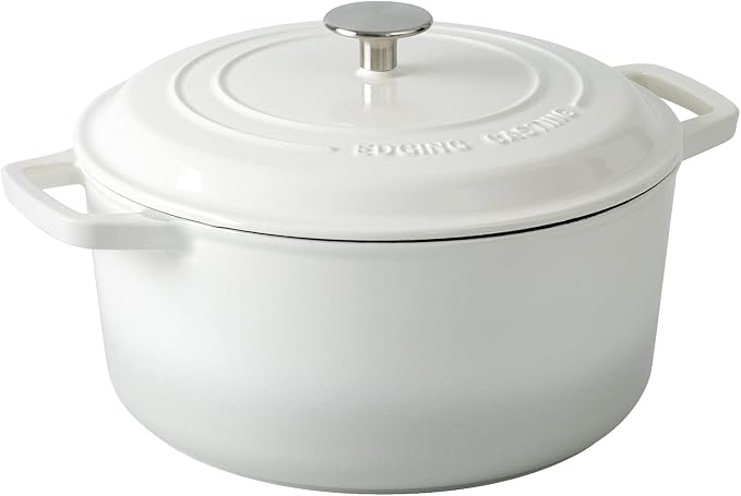 EDGING CASTING Enameled Cast Iron Dutch Oven Pot With Lid, Dutch Oven for Sourdough Bread Baking Round Pot Dule Handle, 7.5 Quart, White