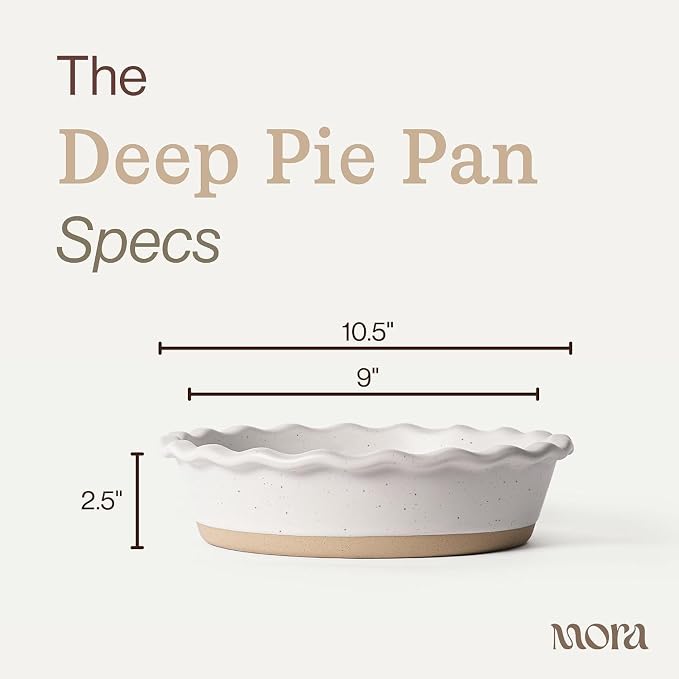 MORA Ceramic Pie Pan for Baking - 9 inch - Deep and Fluted Pie Dish for Old Fashion Apple Pie, Quiche, Pot Pies, Tart, etc - Modern Farmhouse Style Porcelain Ceramic Pie Plate - Nebula