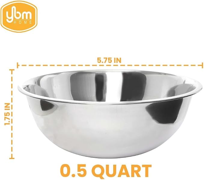 YBM HOME Pack of 1 Stainless Steel Mixing Bowl - Premium Polished Mirror Nesting Metal Bowl for Cooking and Serving, Stackable for Convenient Storage 1195 (0.5 Quart)
