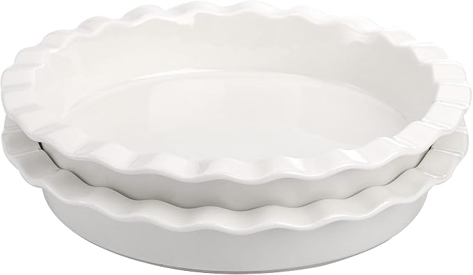 Foraineam Porcelain Pie Pan for Baking, Oven Safe Pie Plate Baking Dish, 9 Inches Round Deep Dish with Ruffled Edge, Set of 2
