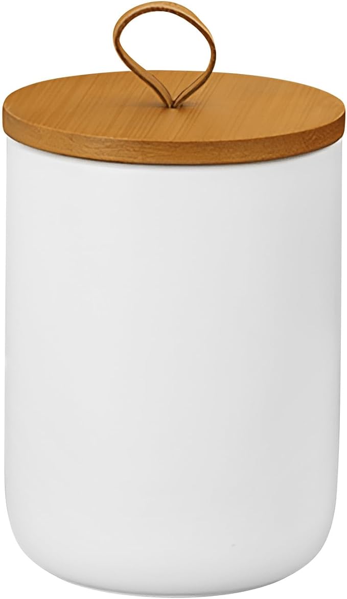 Ceramic Storage Jars, Modern Airtight Canisters with Wooden Lid (White medium) | Elegant Small Food Storage Jar, Suitable For Kitchen, Spice, Tea, Vanilla, Sugar, Coffee Beans, White 800ML