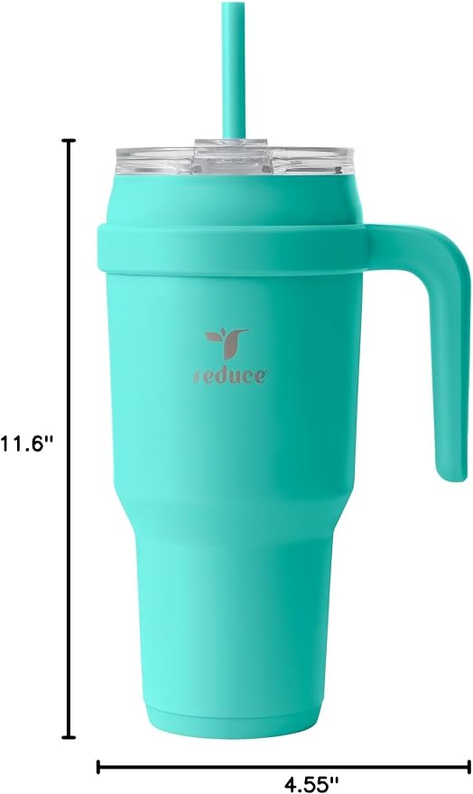 Reduce 40 oz Stainless Steel Tumbler with Handle - Dual-Wall Vacuum Insulated Travel Mug, Sweat-Proof Lid & Reusable Straw - Keeps Drinks Cold for 24 Hrs, Fits Cupholders, Dishwasher Safe-Ocean Breeze