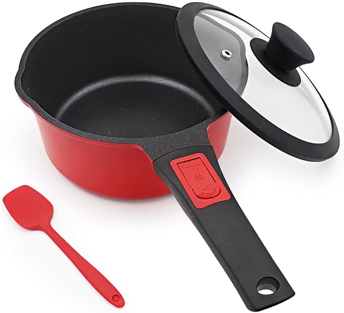 Small Sauce Pan with Lid, 1.5 Qt Saucepan with Lid, Non Stick Sauce Pan, Milk Pot & Sauce Pot & Saucepan with Pour Spout, Detachable Handle Milk Pan, Induction Compatible, Oven Safe,PFOA-Free